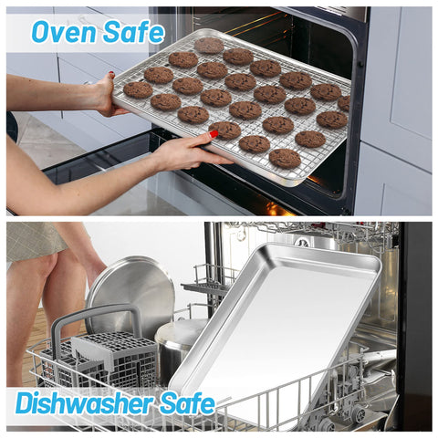 TeamFar baking sheet deep sides trap juices for roasting and baking.