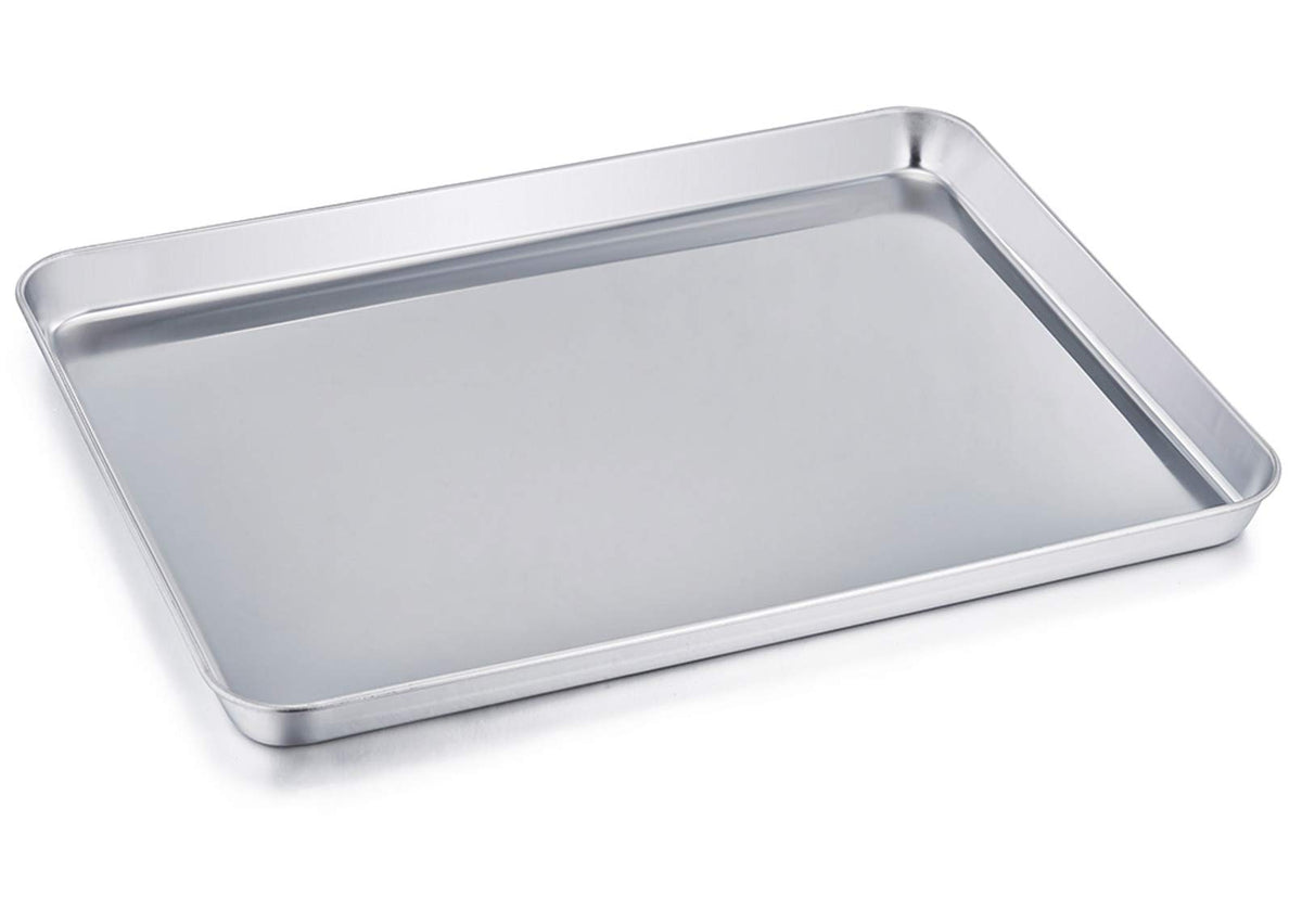 TeamFar baking sheet front view showing sleek stainless steel construction for healthy cooking.