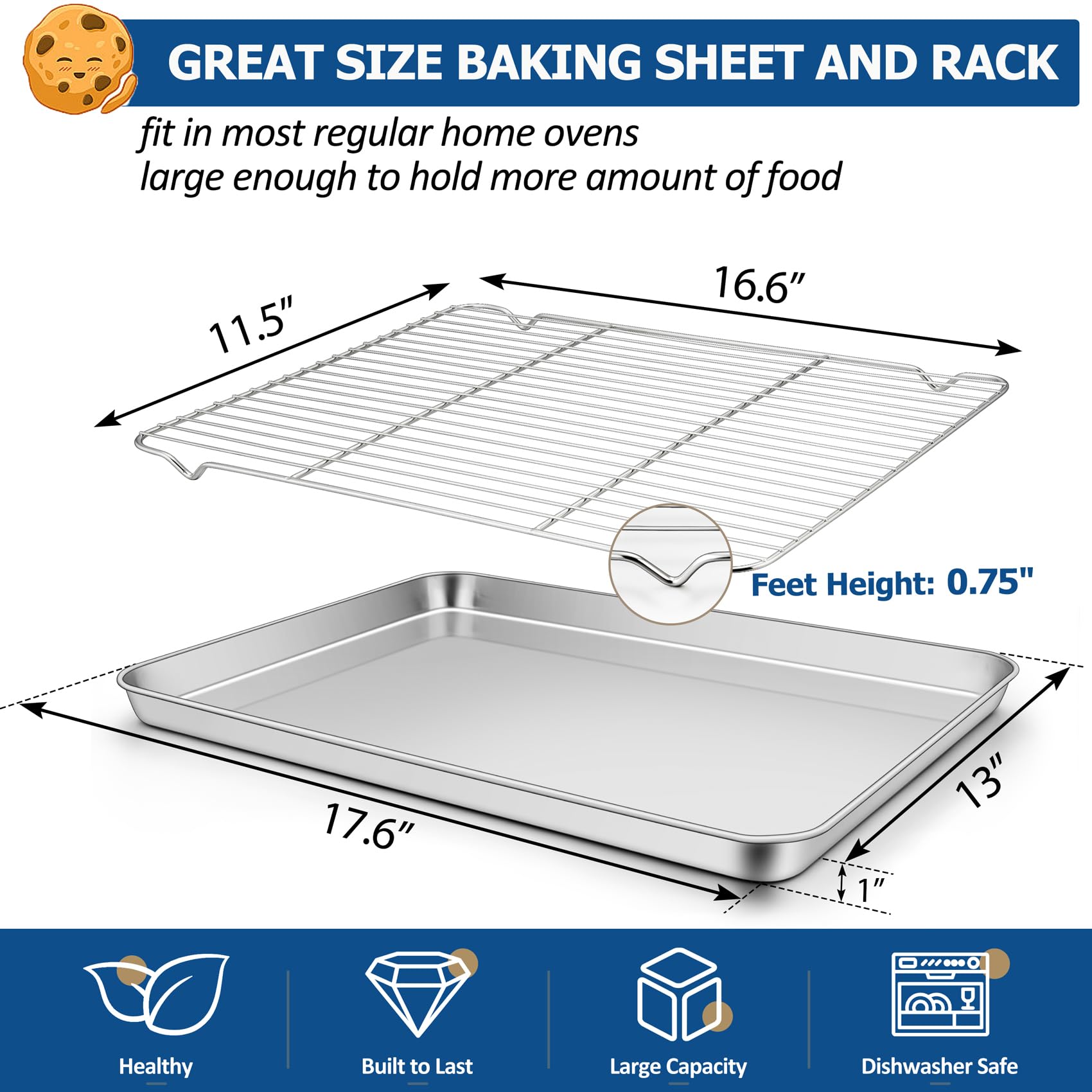 TeamFar baking sheet with mirror finish for easy food release and cleaning.