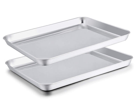 TeamFar baking sheet outer 16x12 shows sturdy, rust-free stainless steel.