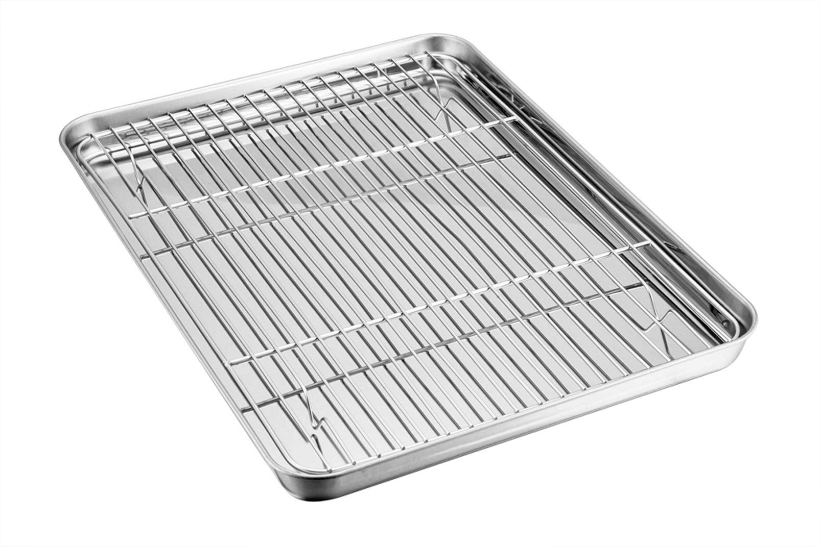 TeamFar baking sheet with rack set in mirrored finish for easy release and cleanup
