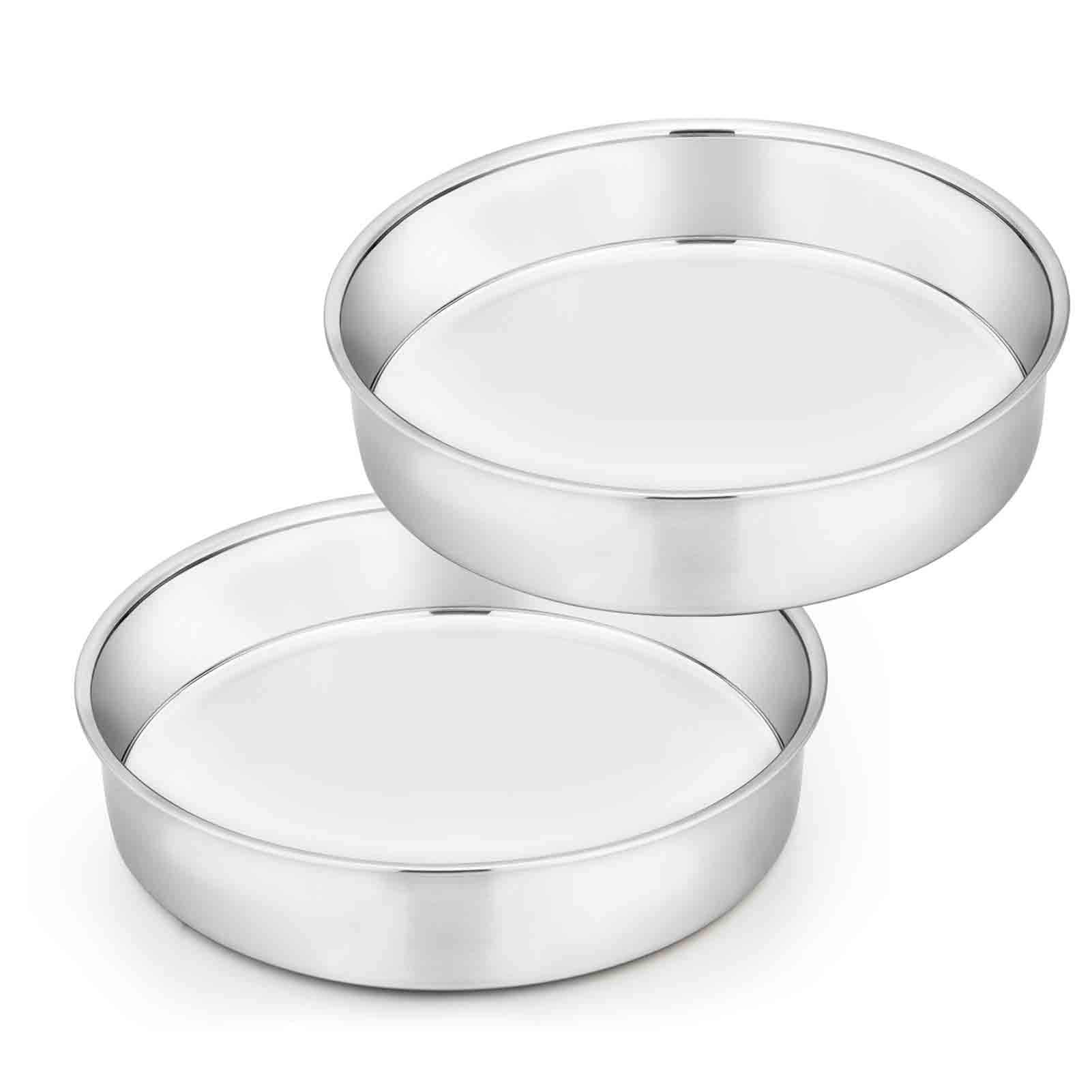 TeamFar cake pan set 2x8 inch round, durable stainless steel for even layer cakes.