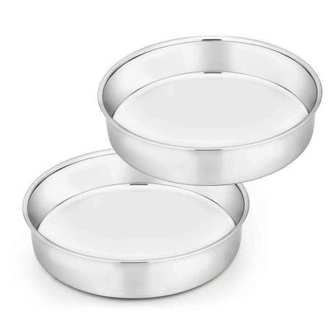 TeamFar cake pan set 2x8 inch round, durable stainless steel for even layer cakes.