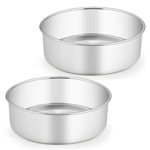 TeamFar 8.5-inch round cake pan with deep walls for tall layered cakes.