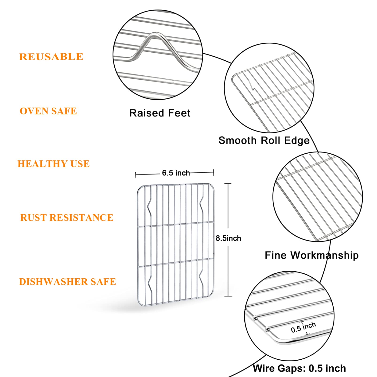 TeamFar cooling rack 8.5x6.5 front view, lifts food for even cooling