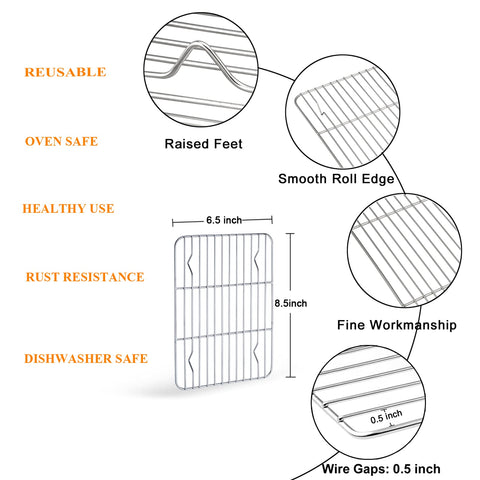 TeamFar cooling rack 8.5x6.5 front view, lifts food for even cooling