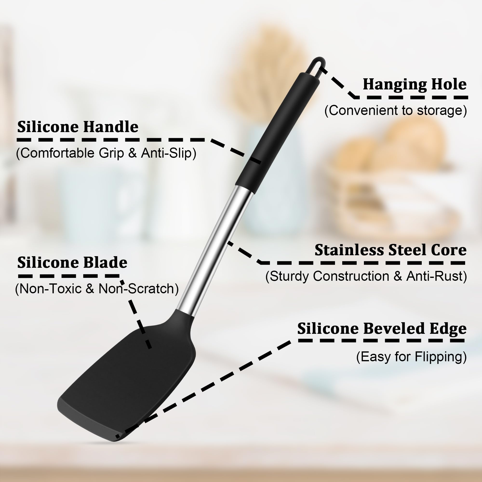 TeamFar heatproof silicone heads withstand high heat for safe cooking.