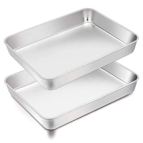 TeamFar lasagna pan set 2-pack in brushed stainless steel for versatile daily baking.