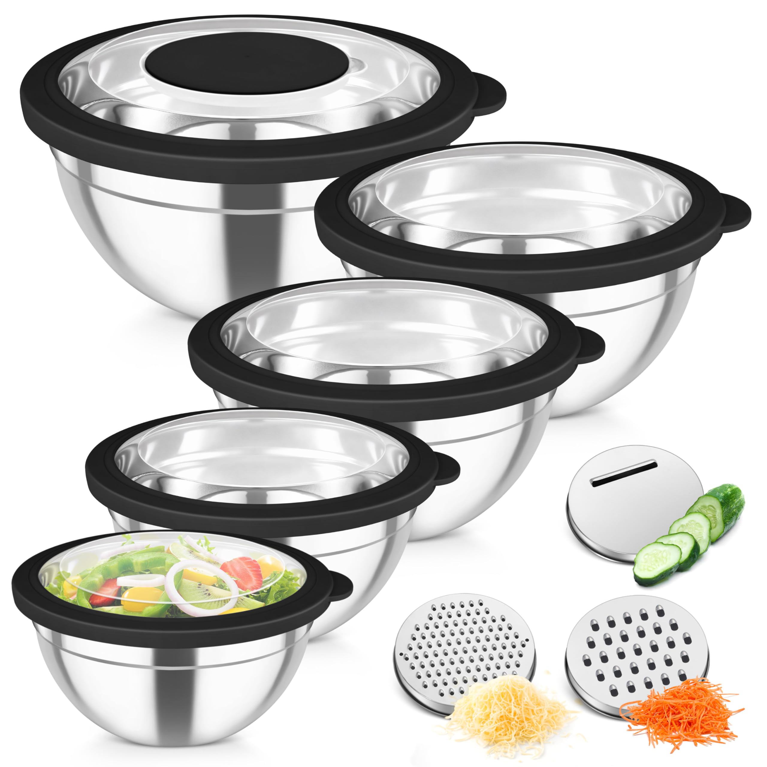 TeamFar mixing bowls with clear visible lids for easy content viewing and freshness