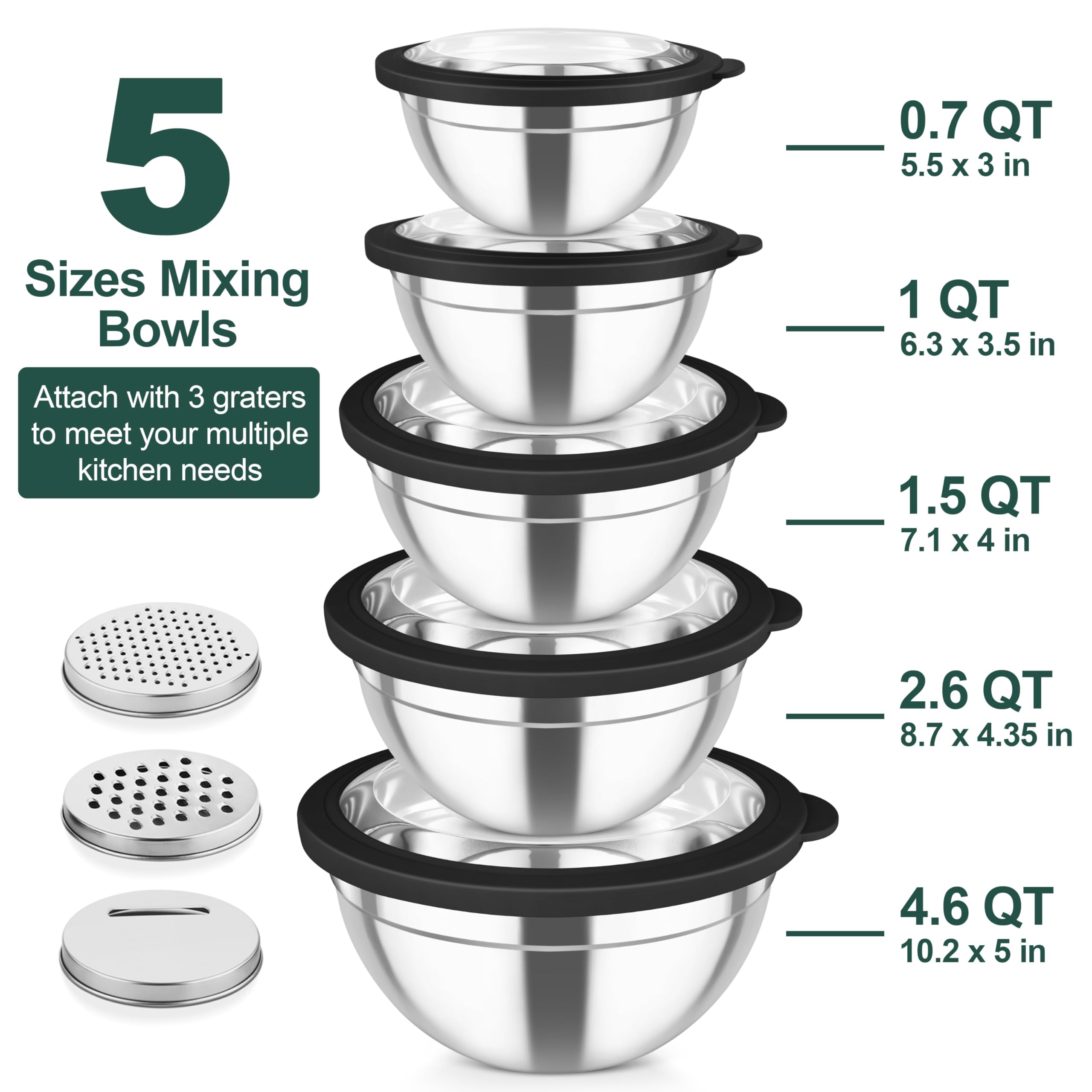 Detachable centre lid with built-in graters for quick prep in TeamFar bowls
