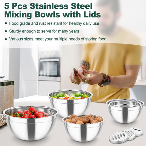 Five sizes from 0.7 to 4.6 qt provide versatile prep and storage options