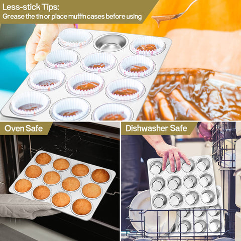 TeamFar dishwasher-safe muffin pan promotes quick, hassle-free cleaning.