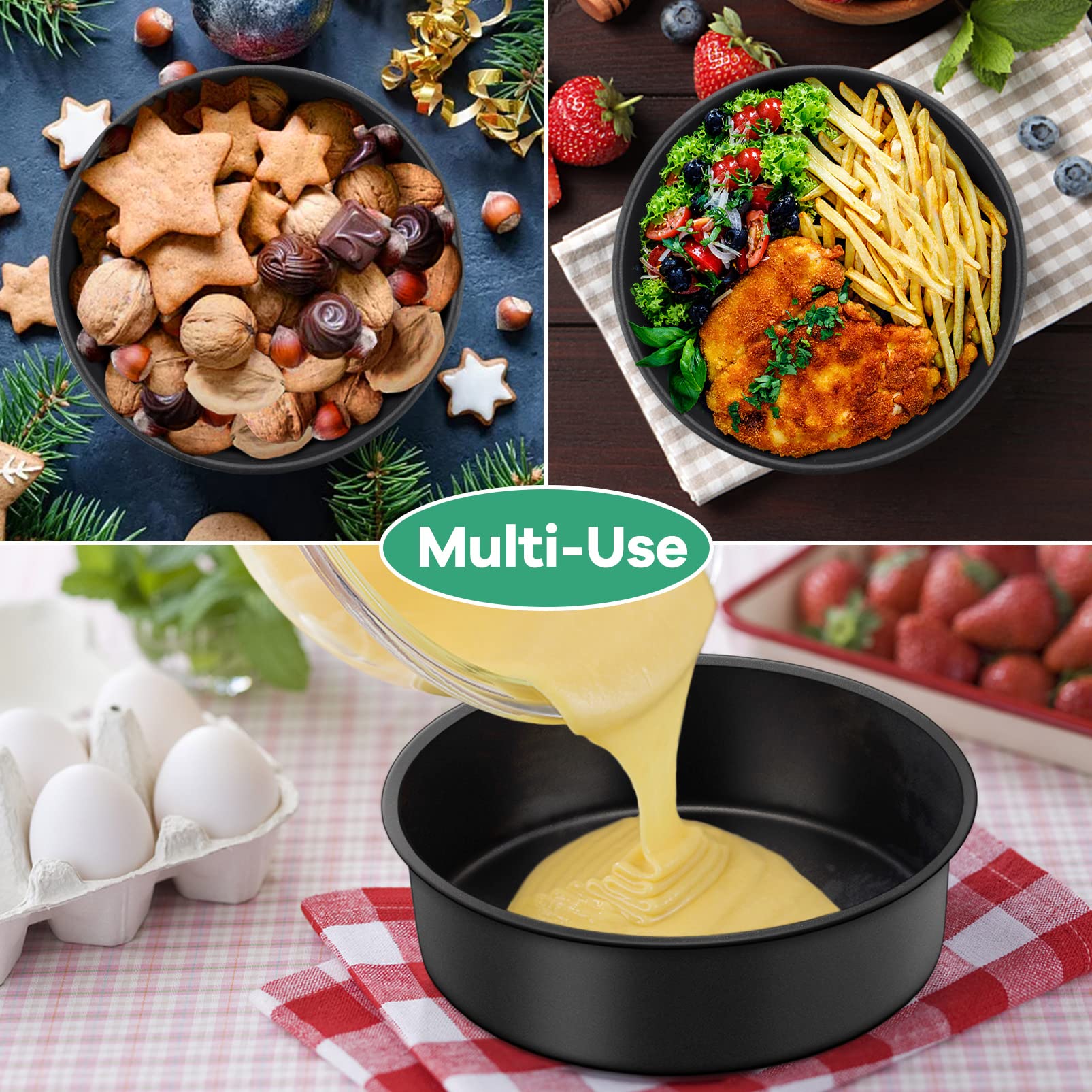 TeamFar oven-safe cake pans suitable for baking, freezing, and reheating.