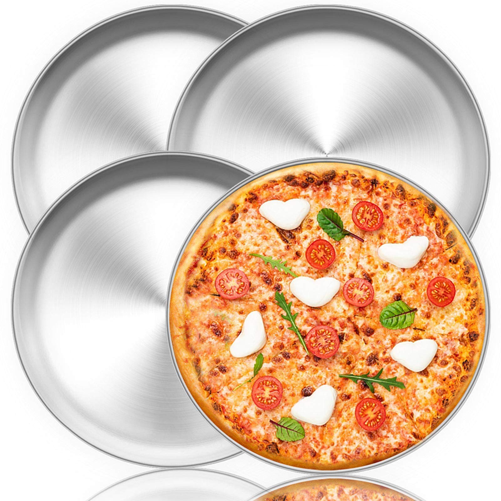 TeamFar 12-inch four-piece pizza pan set for home parties and meal prep.