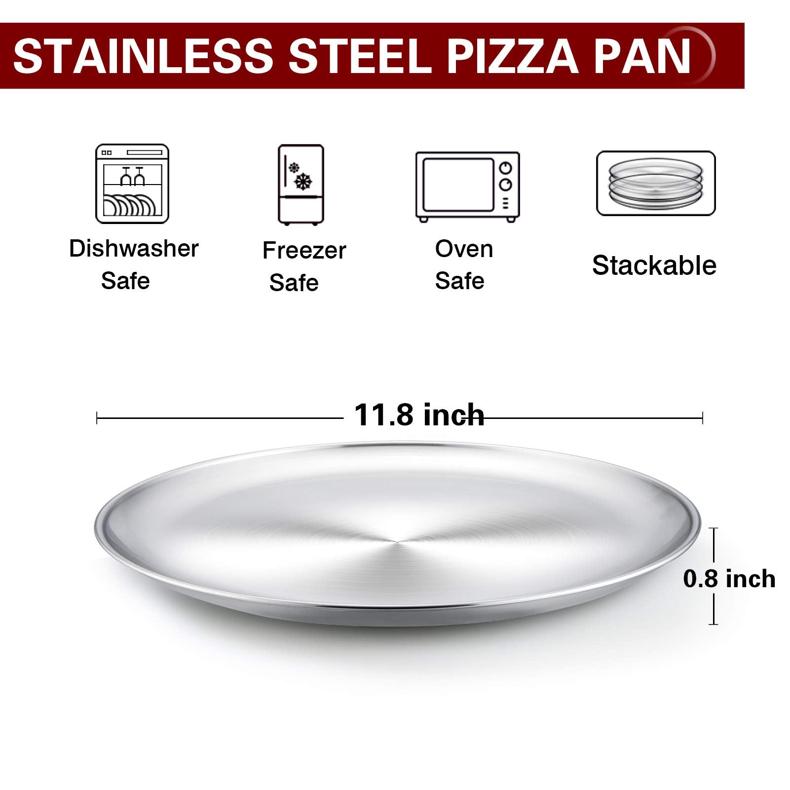 TeamFar stainless steel pizza pan with brushed surface for easy release.
