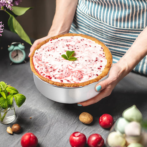 TeamFar round cake pan with 3-inch deep sides.