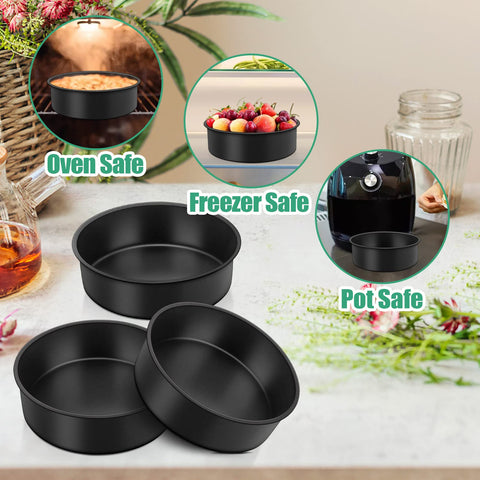 TeamFar round cake pan with smooth roll-edge for safe handling.