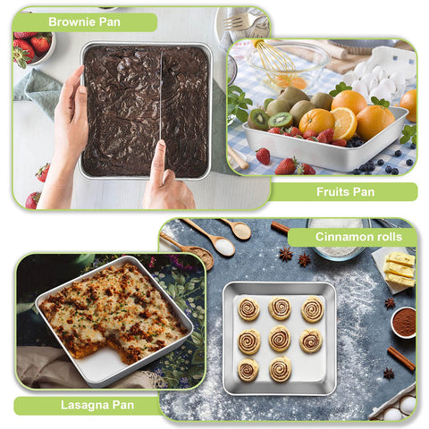 TeamFar square pan deep 2-inch sides ideal for square cakes and batter containment.