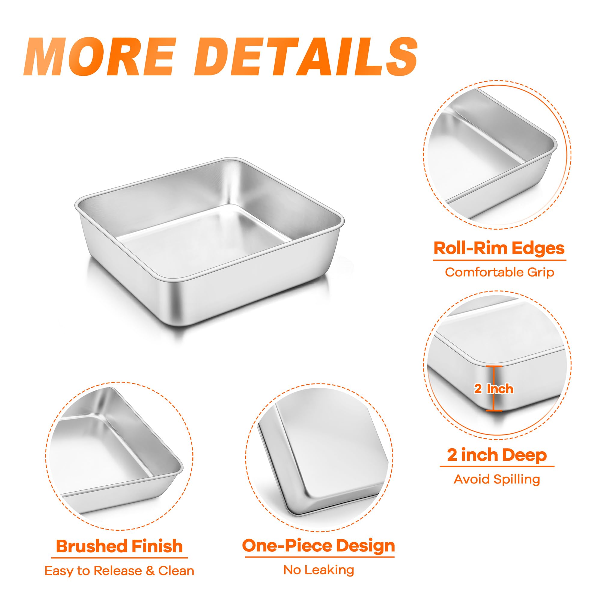 TeamFar square cake pan with 2-inch deep sides for batter containment