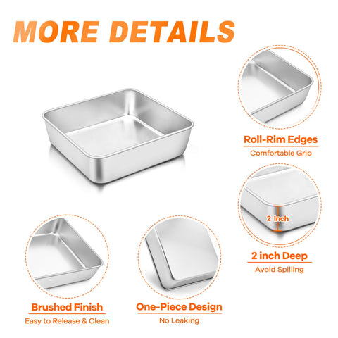 TeamFar square cake pan with 2-inch deep sides for batter containment