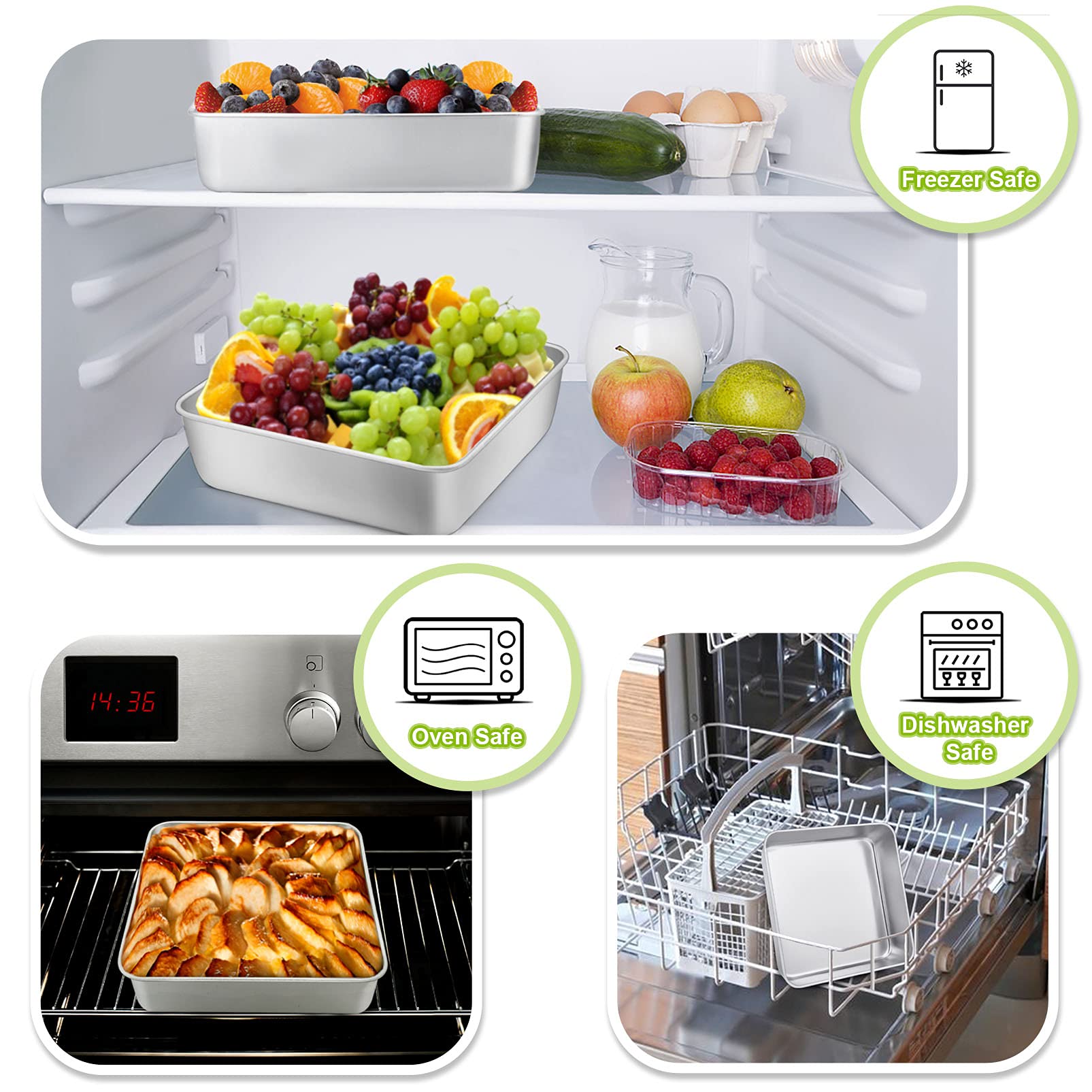 TeamFar square pan in dishwasher highlighting easy cleanup.