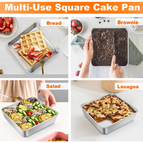 TeamFar square cake pan features a durable one-piece design
