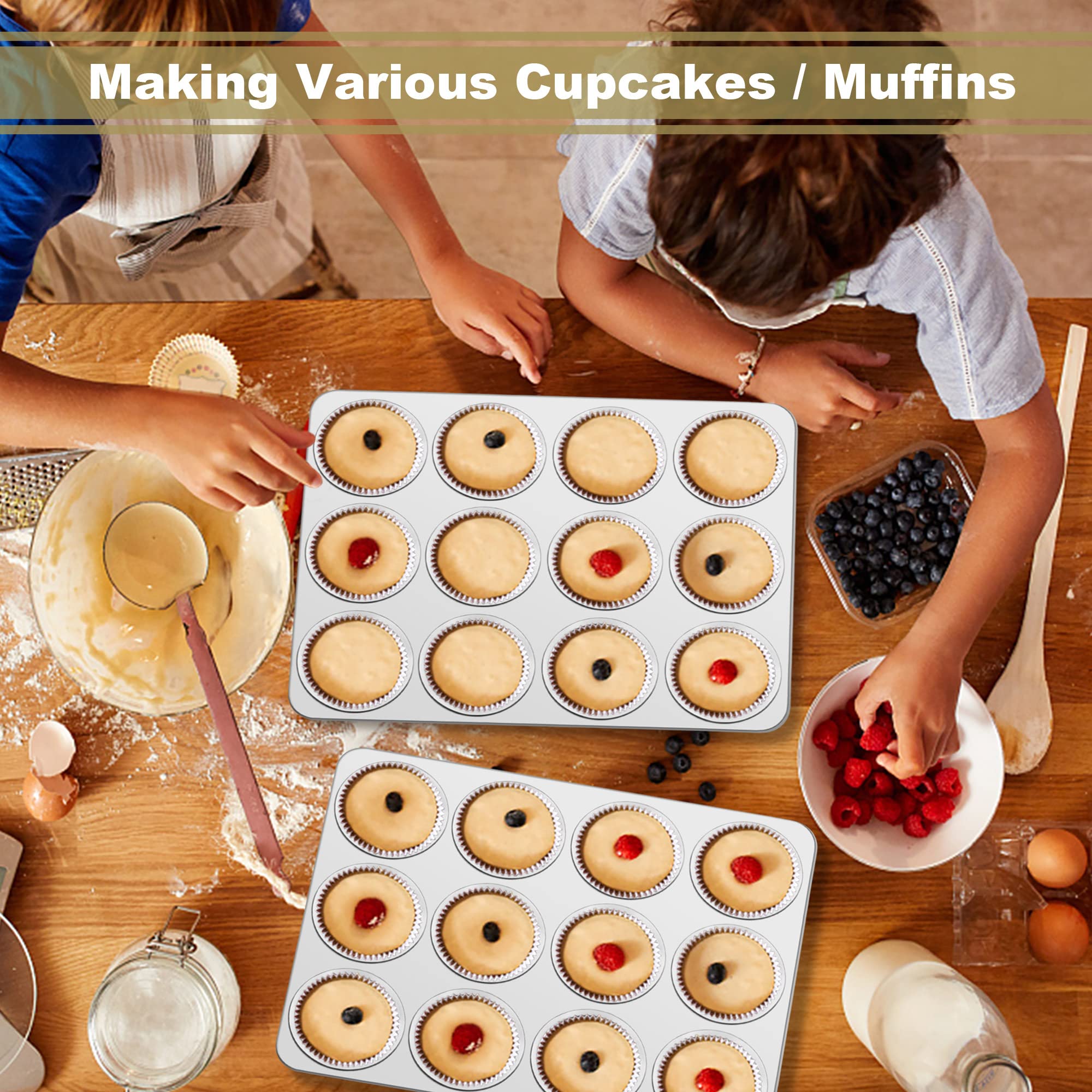 TeamFar stackable muffin pans stored neatly in a cabinet.