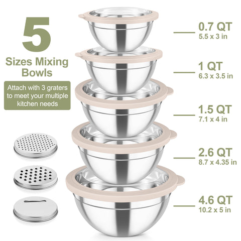 TeamFar stainless steel bowls with airtight clear lids.