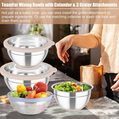 TeamFar stainless steel bowls resist rust and deformation for durability.