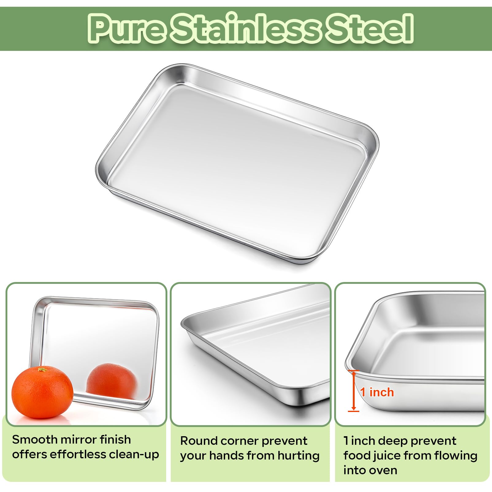 TeamFar stainless steel pan with mirror finish adds a sleek look to any oven.