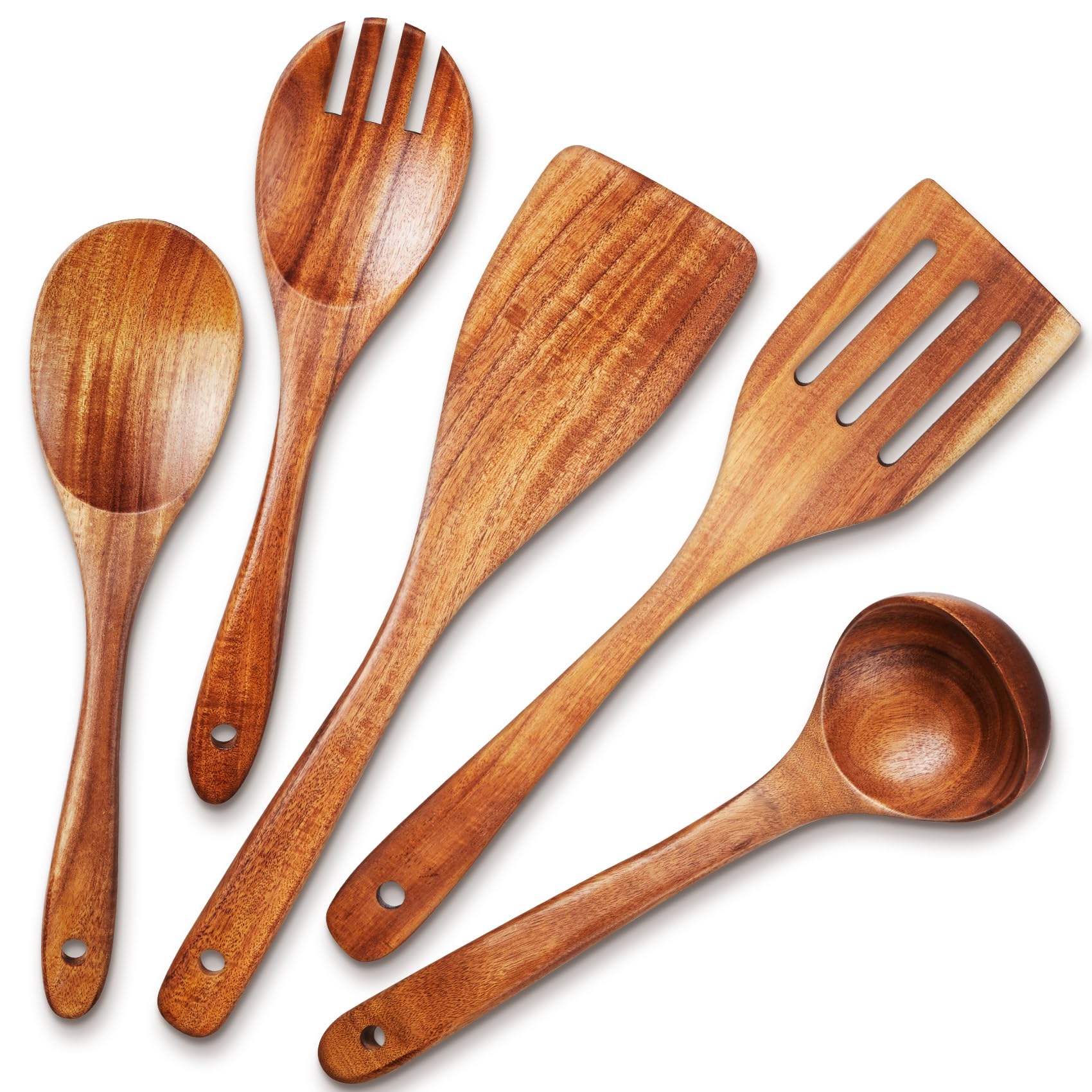 TeamFar teak utensils set with smooth finish designed to protect nonstick cookware.