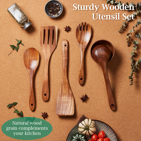 TeamFar teak wood salad fork sturdy for serving mixed ingredients.