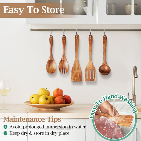 TeamFar teak wood salad spoon ideal for tossing salads easily.