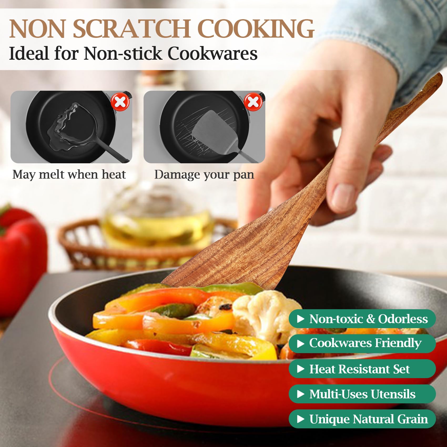 TeamFar teak wood soup ladle for serving hot soups safely.