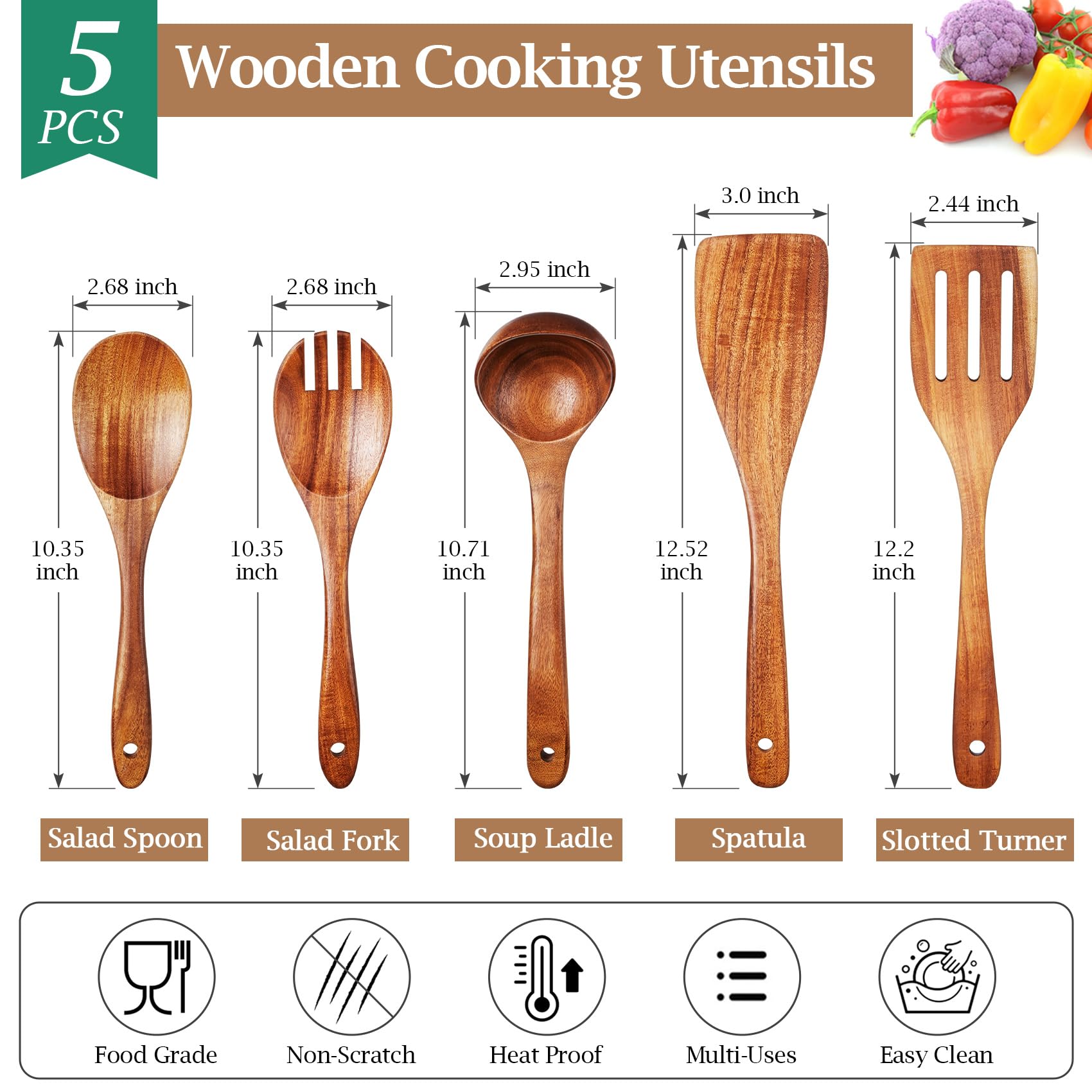TeamFar teak wood spatula with smooth edges protects nonstick pans during cooking.
