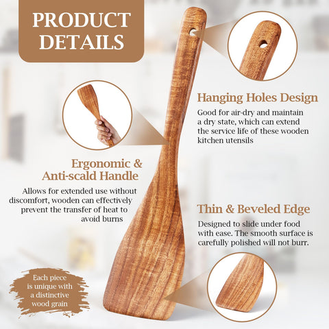 TeamFar teak wood spoon with ergonomic handle for comfortable stirring.