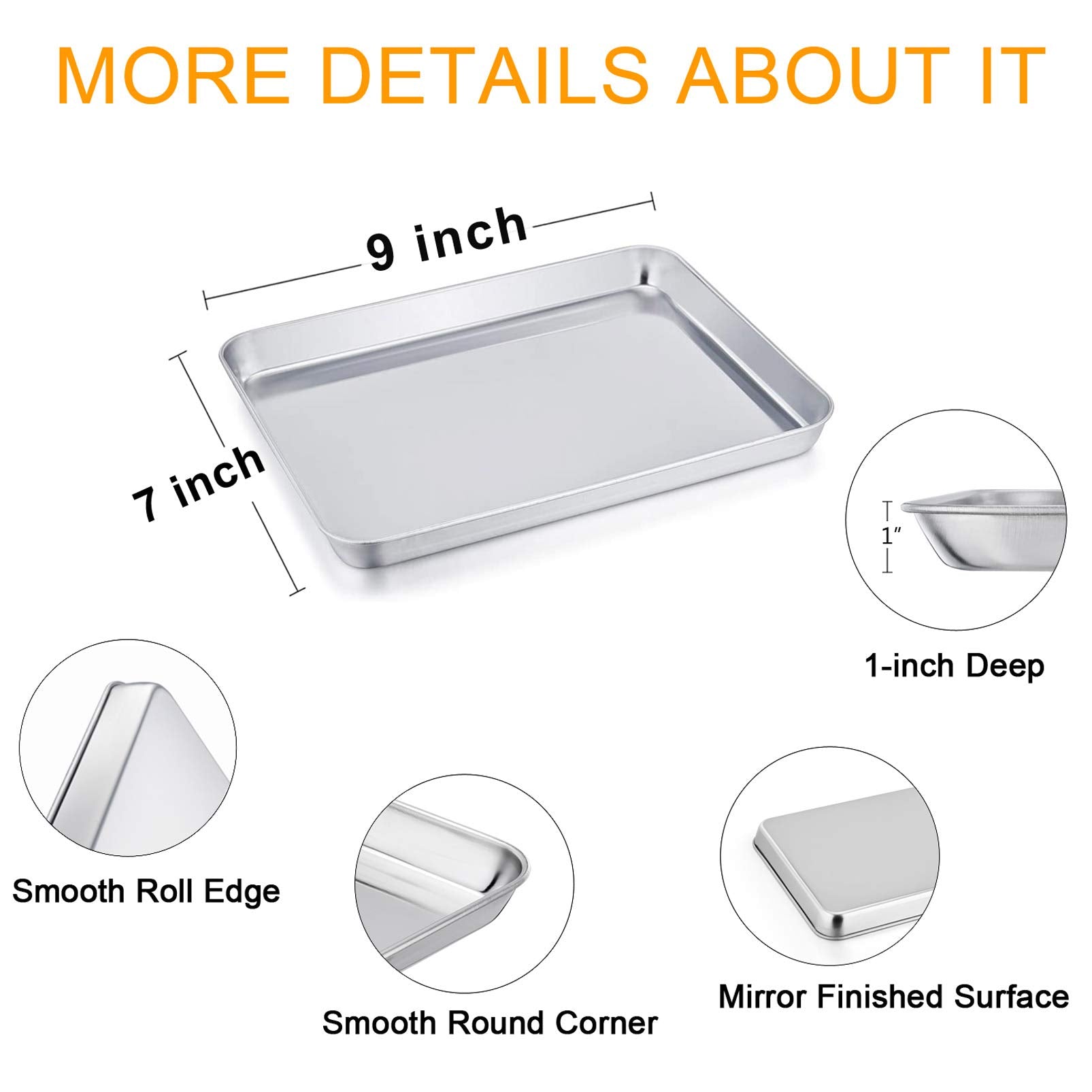 TeamFar toaster oven pan 9x7 bottom view, smooth finish for easy release