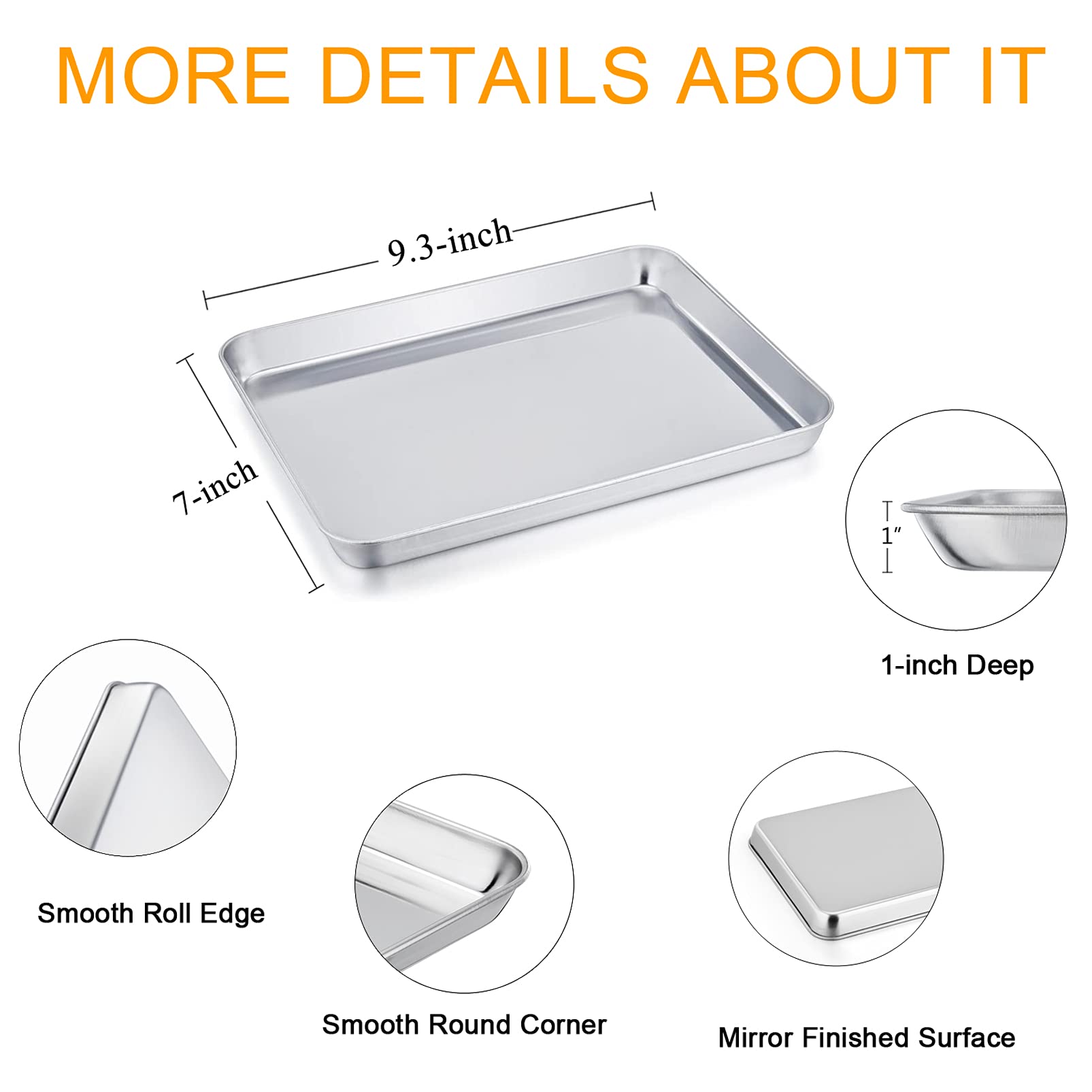 TeamFar toaster oven pans with roll edge and mirror finish for safe handling