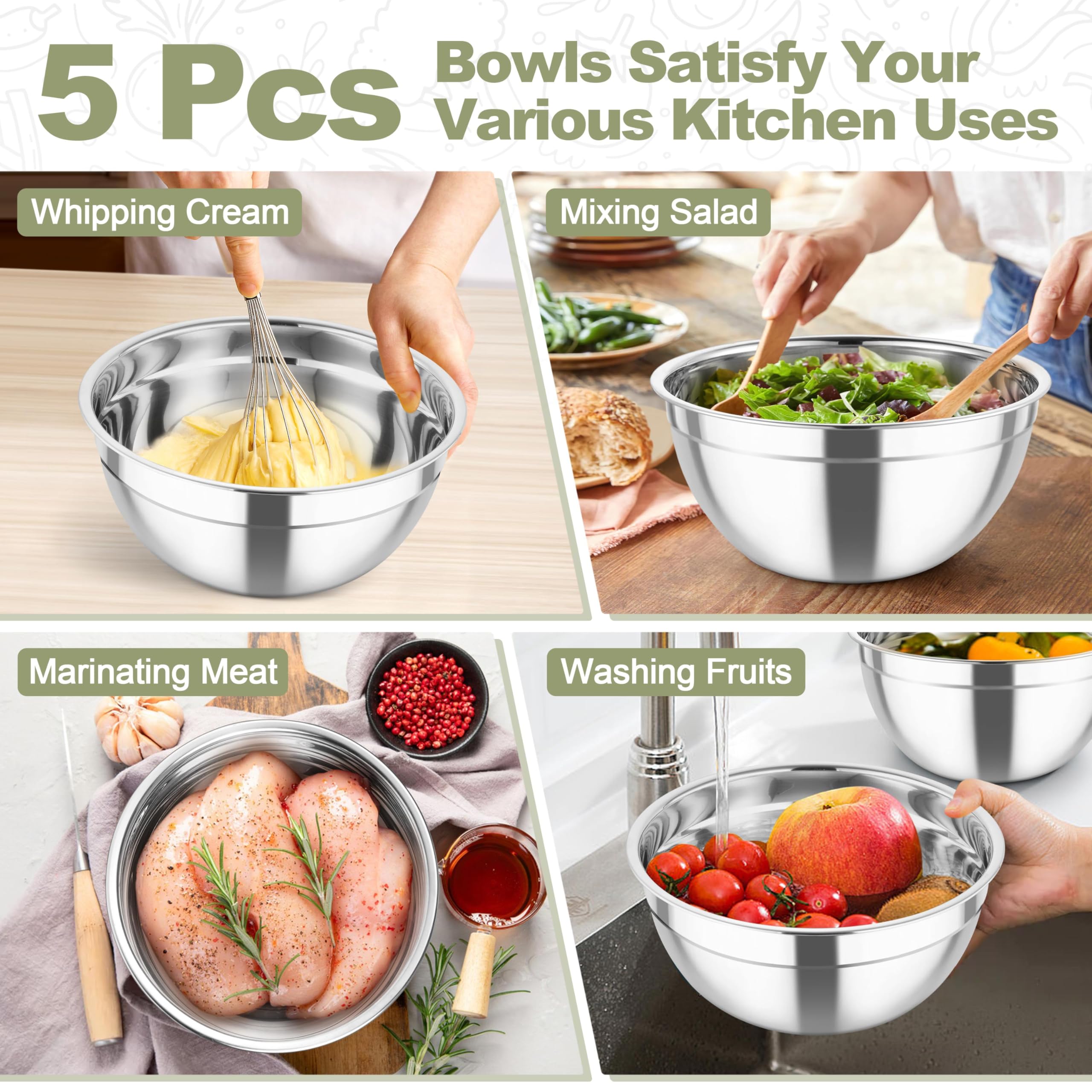 TeamFar bowls suitable for salad prep, marinating, washing, and storage.