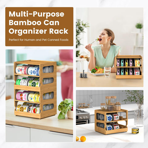 Teamkio pet food can storage bamboo rack keeps supplies tidy and accessible