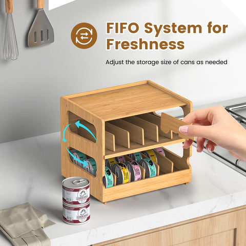 Teamkio two tier storage top view demonstrates FIFO friendly organization