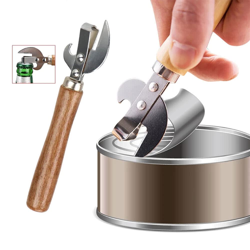 TEAMWILL wood handle traditional can opener provides comfortable control.