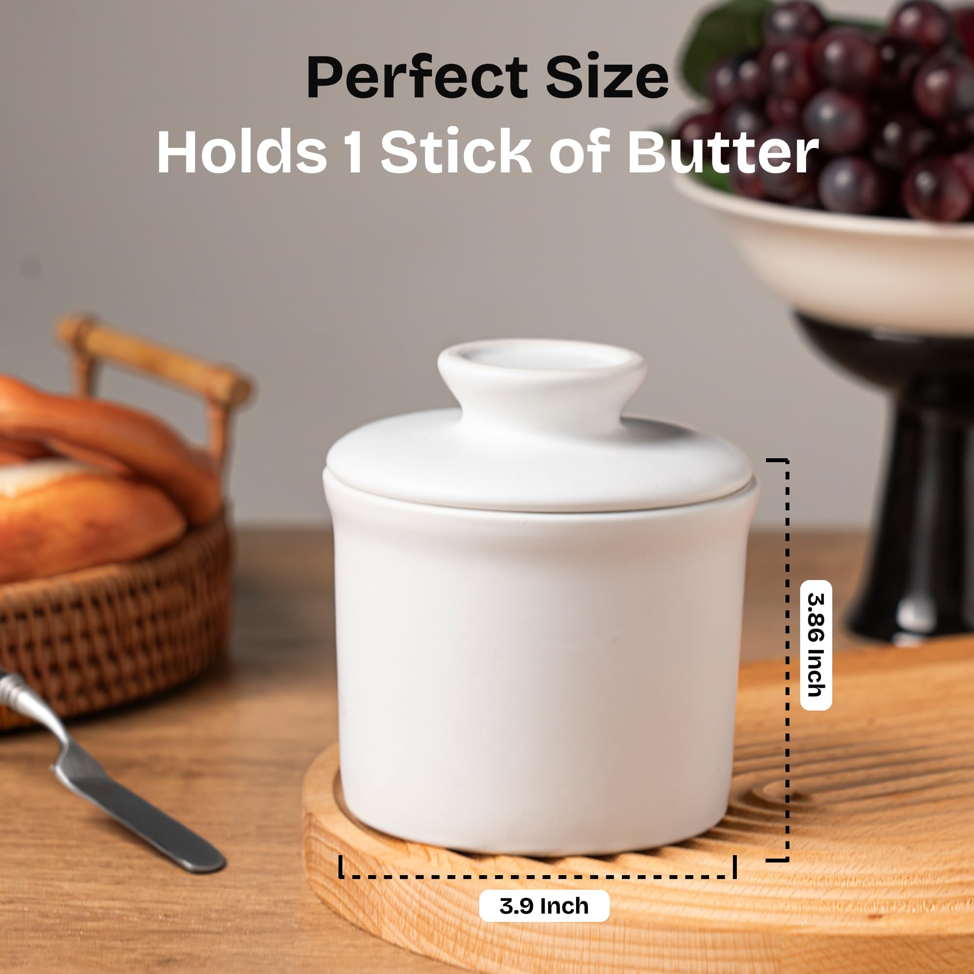 Teapeak butter crock holds up to 6.5 oz of soft butter for family use