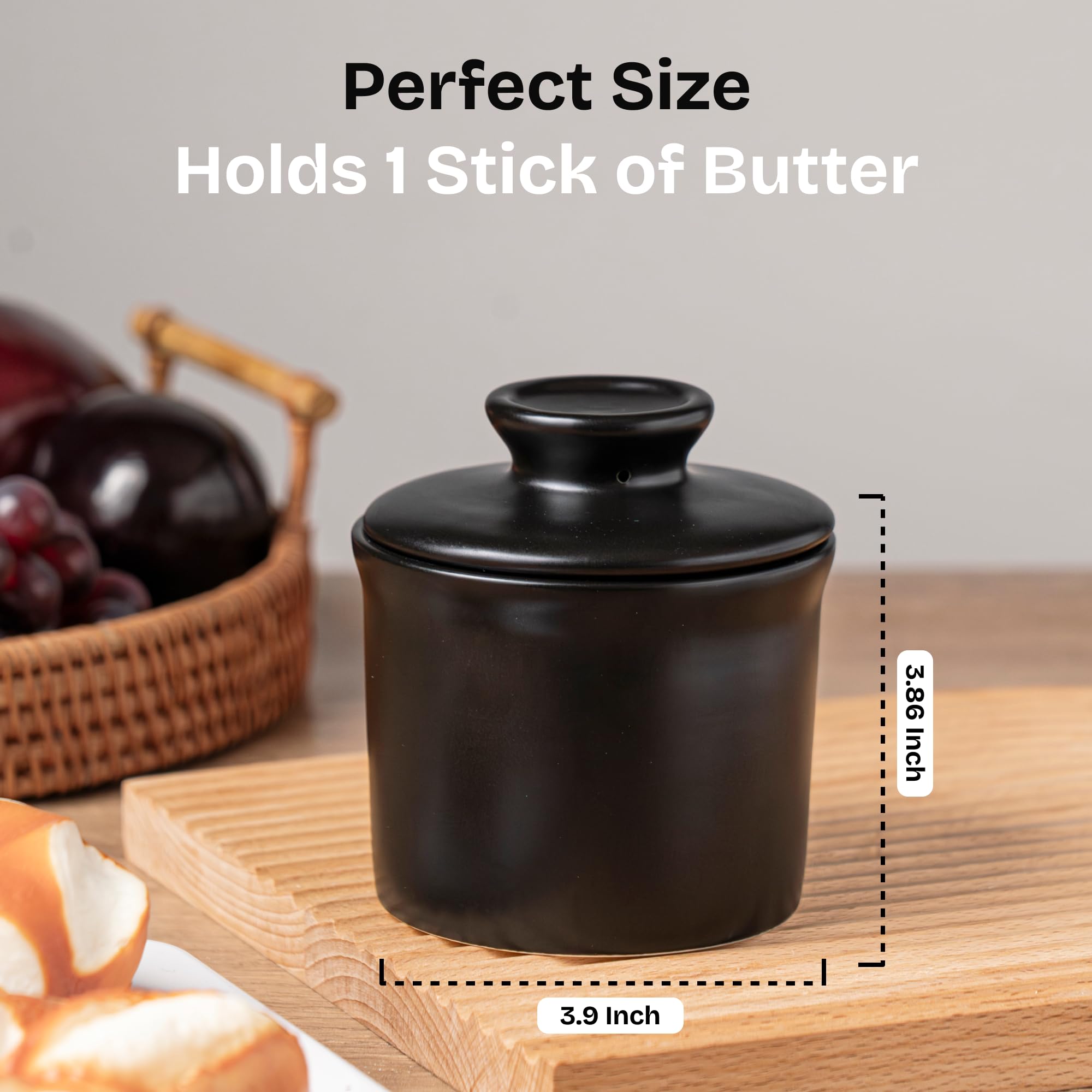 Teapeak butter crock on kitchen counter as stylish decor.