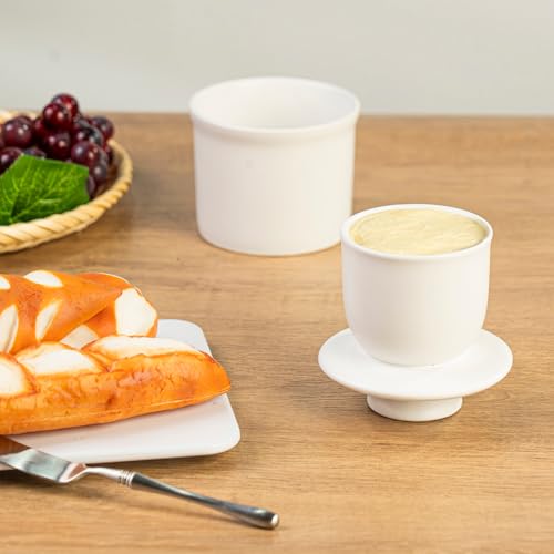 Teapeak butter crock lid with water line forms seal to preserve freshness