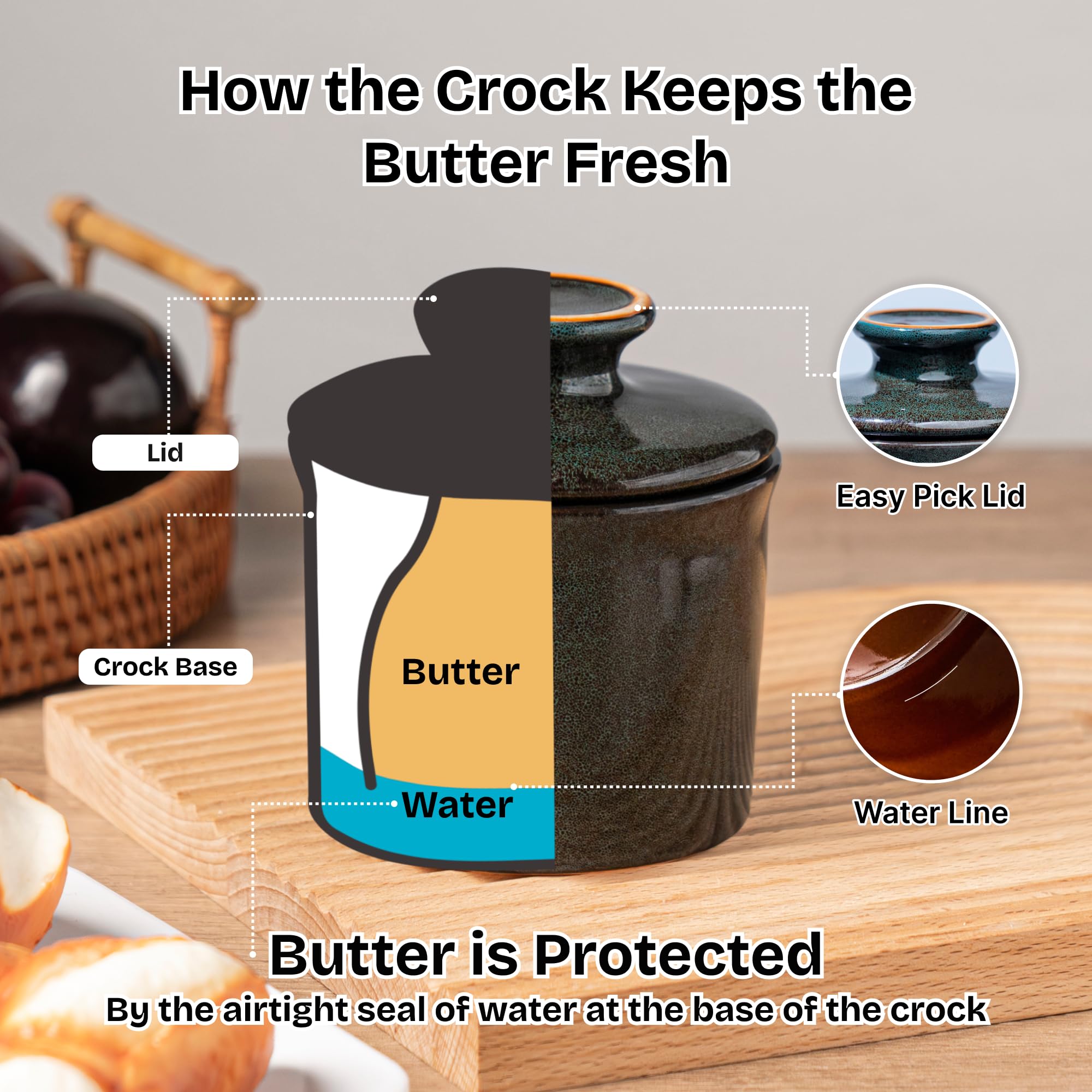 Teapeak butter keeper greenish brown tone suits rustic kitchens