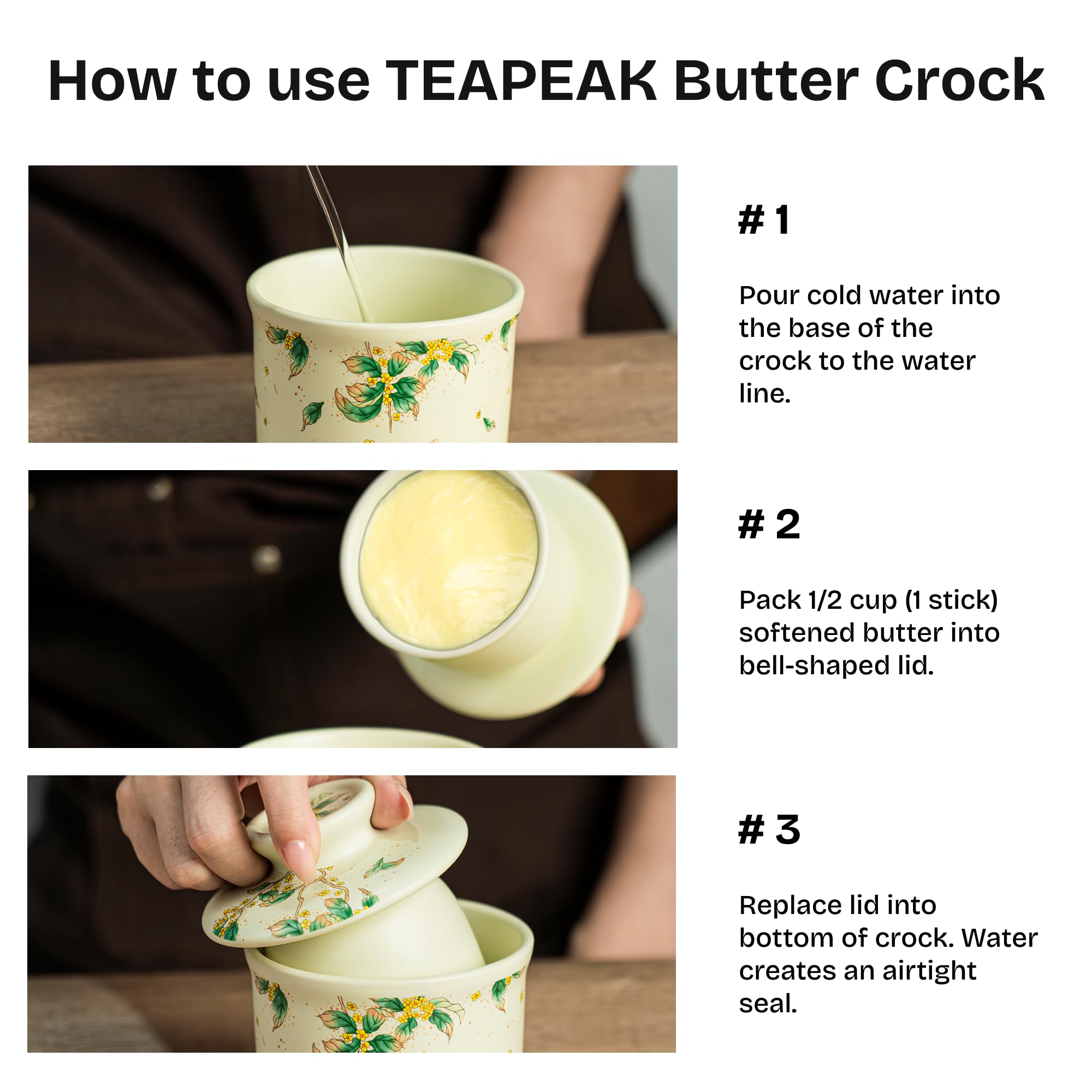 Teapeak durable porcelain material that preserves butter flavor and adds style.