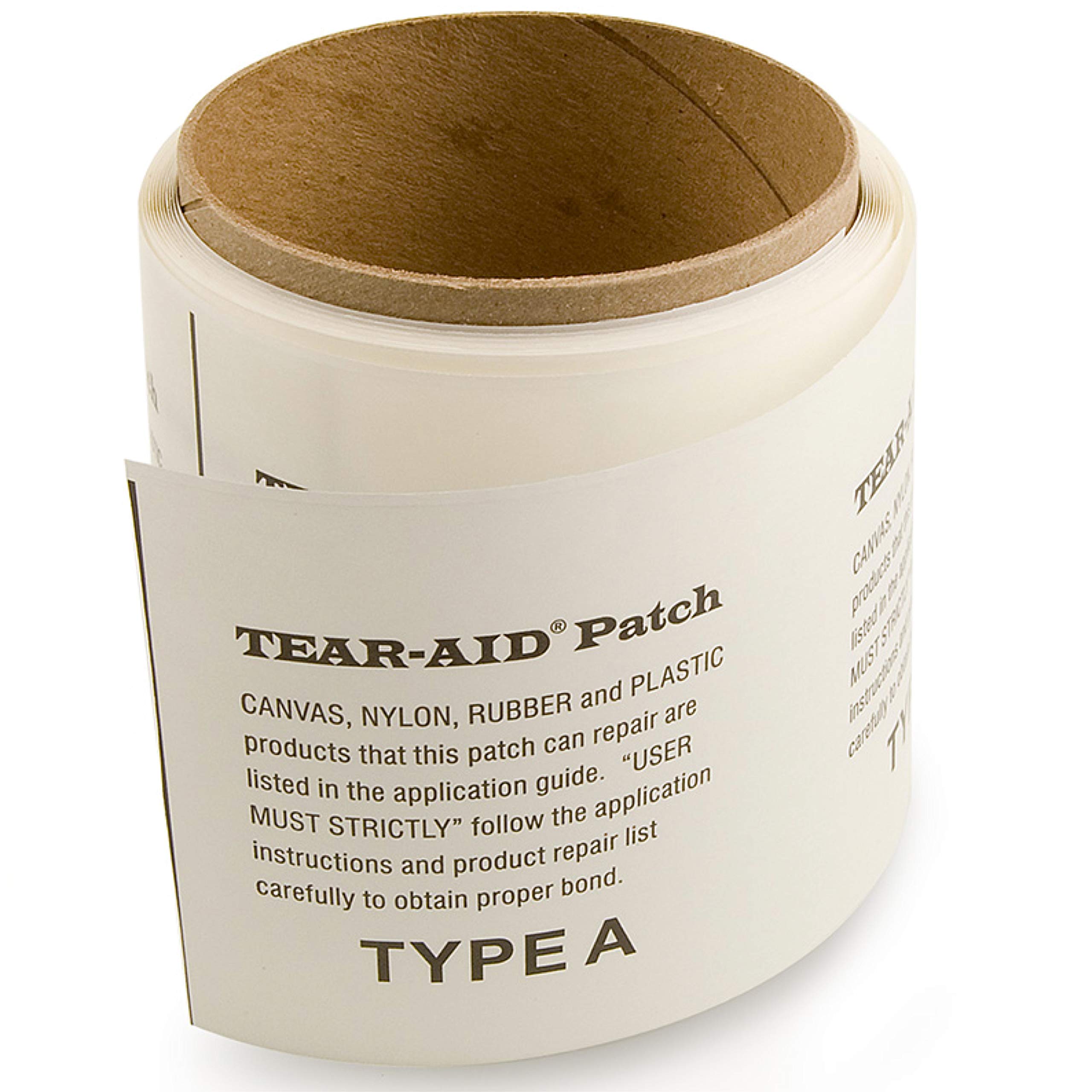 TEAR-AID Type A patch adheres smoothly to leather and fabric surfaces for quick repairs.