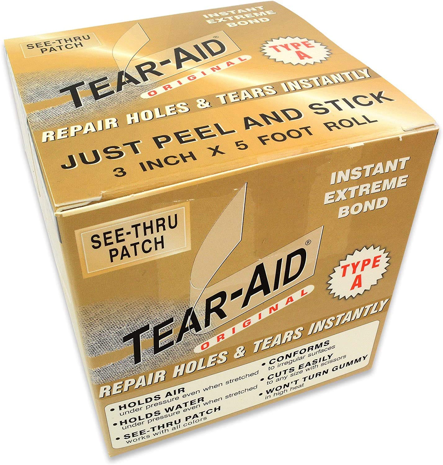 TEAR-AID Type A patch roll applied to canvas for durable repair.