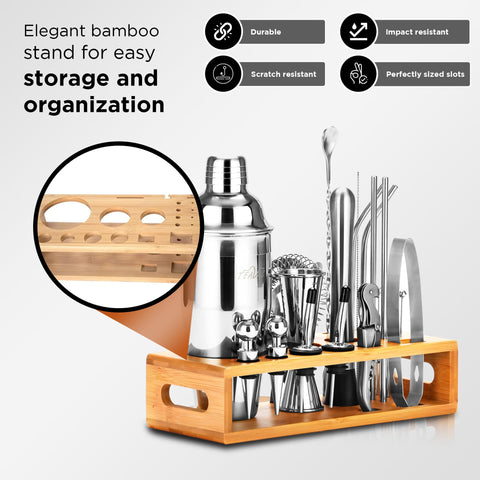 TEAVAS Mixology Bartender Kit bamboo stand keeps tools neatly organized